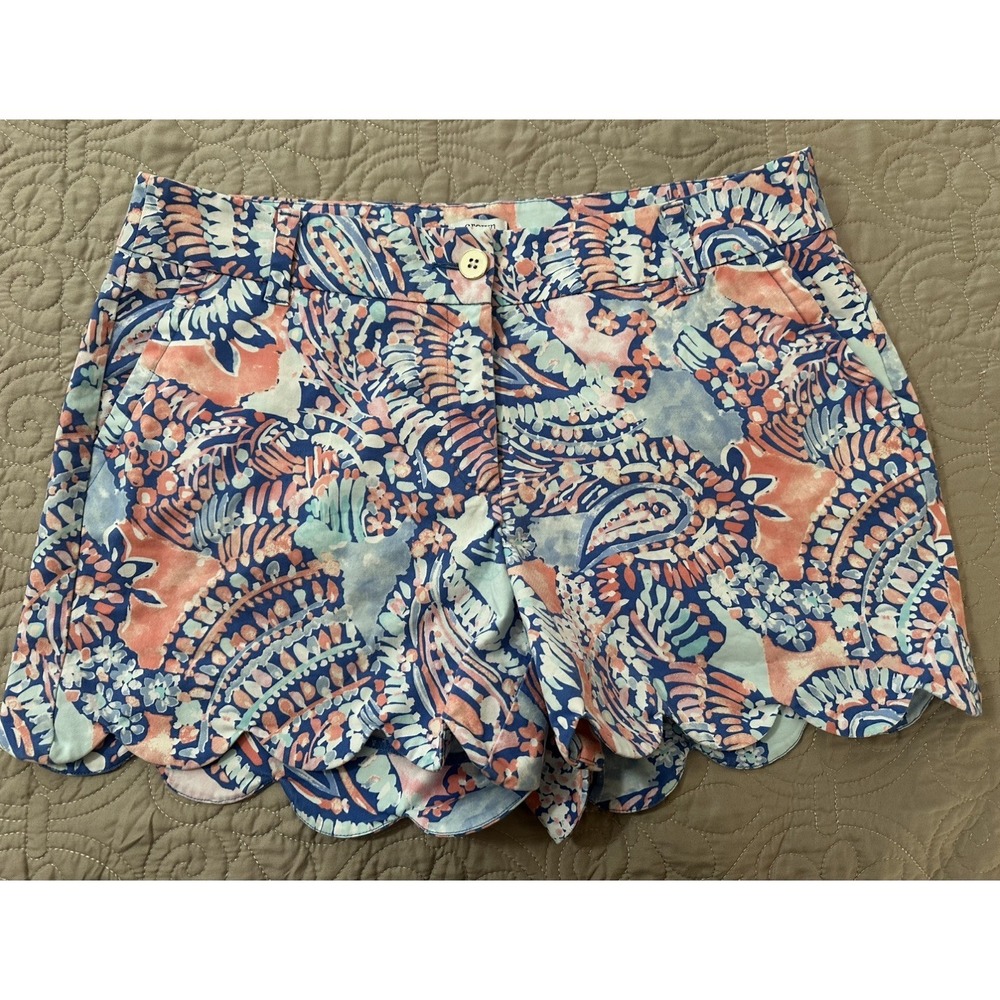 Crown & Ivy Shelby Scalloped Hem Shorts, Blue And Pink Multicolor Size 12 4"